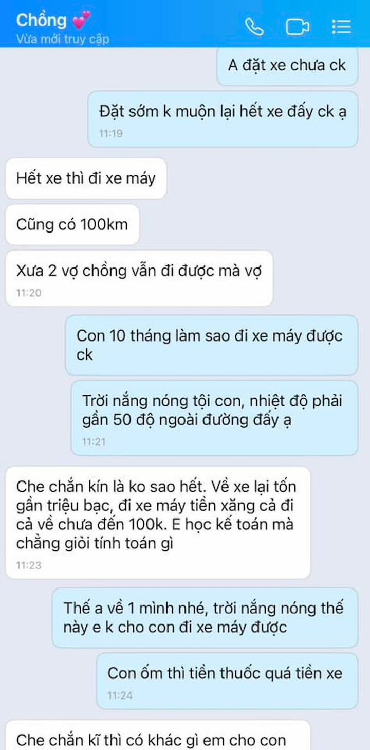 Đoạn tin nhắn giữa hai vợ chồng.