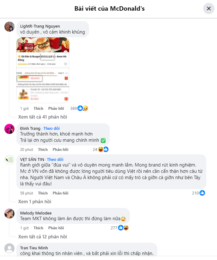 Bình luận của người dùng mạng Facebook.