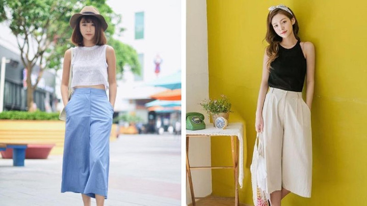 Quần ống rộng dáng lửng được xem là "nửa kia hoàn hảo" của áo sát nách. Với set đồ này, các quý cô không chỉ thanh lịch mà còn thoải vái vận động trong ngày hè nóng bức.