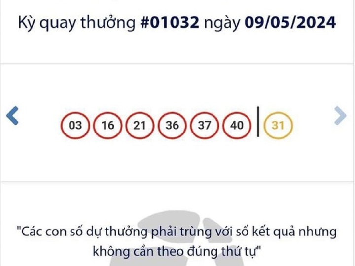 Bộ số mang lại may mắn cho khách hàng gồm: 03-16-21-36-37-40.
