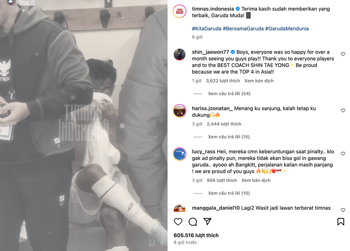 Con trai HLV Shin Tae-yong vào an ủi các cầu thủ Indonesia