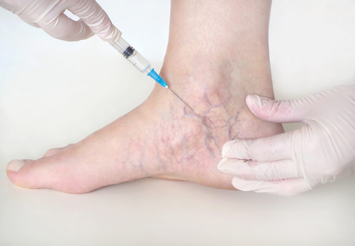 Điều trị suy giãn tĩnh mạch chân bằng tiêm xơ (sclerotherapy). Nguồn: surfacemedicalesthetics.