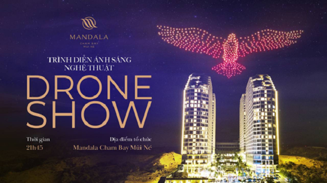 Hình ảnh Trình diễn ánh sáng với Drone trên bầu trời.