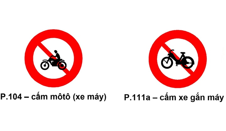 Biển cấm mô tô (xe máy) và biển cấm xe gắn máy.