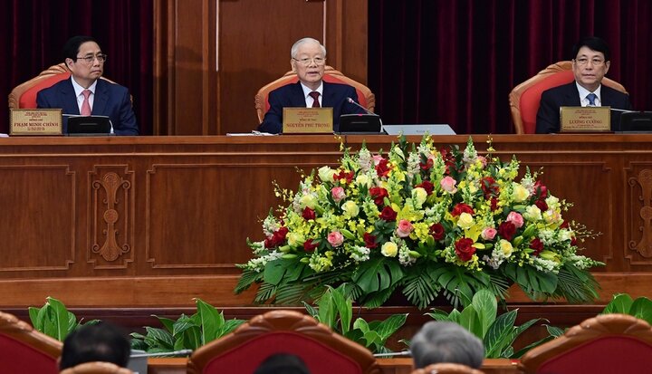 Tổng Bí thư Nguyễn Phú Trọng chủ trì hội nghị, Thủ tướng Phạm Minh Chính điều hành phiên khai mạc.