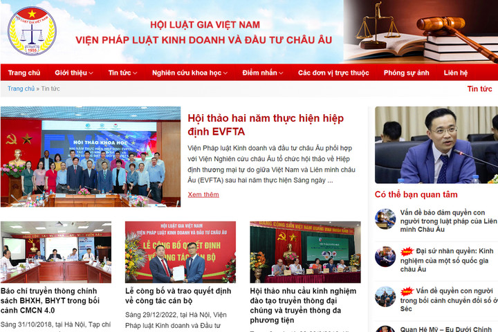 Website của Viện Pháp luật kinh doanh và Đầu tư Châu Âu - cơ quan chủ quản của Tạp chí Pháp luật và Kinh tế Châu Âu. (Ảnh chụp màn hình)