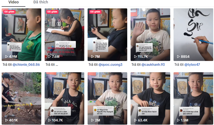 Cậu bé 10 tuổi gây sốt TikTok với tài vẽ tranh. (Ảnh chụp màn hình)