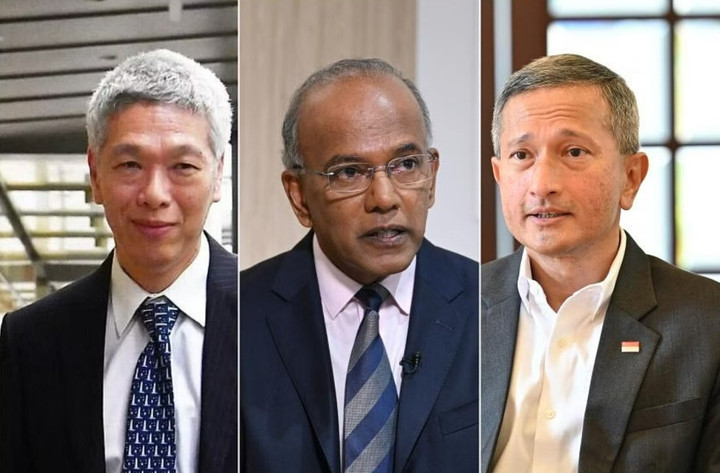 Từ trái qua, ông Lý Hiển Dương, Bộ trưởng Bộ Nội vụ và Pháp luật Singapore K. Shanmugam và Ngoại trưởng Vivian Balakrishnan. (Ảnh: Business Times)