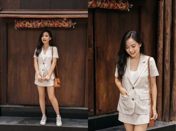 Bạn cũng có thể trẻ trung, hiện đại và năng động để đến công sở với set áo blazer ngắn tay cùng quần short hoặc chân váy ngắn.
