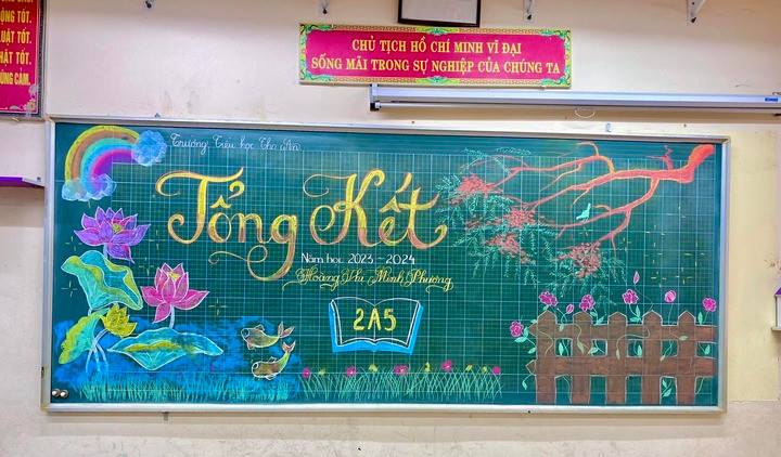 Không chỉ học sinh trổ tài hội họa mà các giáo viên cũng được dịp khoe hoa tay qua bảng vẽ. Đây là tác phẩm của cô giáo Nguyễn Thị Minh Phượng, chủ nhiệm lớp 2A5 Trường Tiểu học Thọ An (huyện Đan Phượng, Hà Nội). (Ảnh: Minh Phượng)