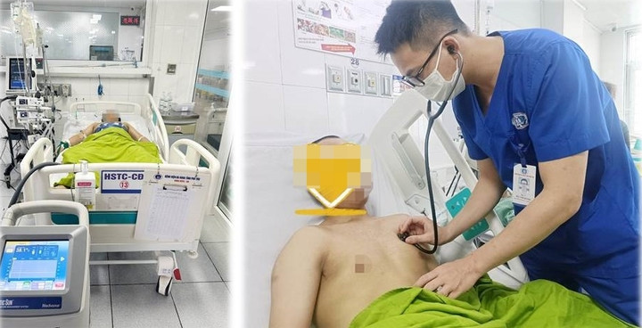 Bác sĩ kiểm tra sức khoẻ cho nam thanh niên bị sốc nhiệt. (Ảnh: BVCC)