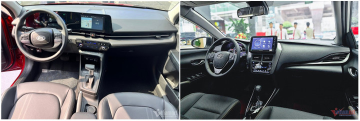 Nội thất Hyundai Accent 1.5AT cao cấp và Toyota Vios 1.5G CVT. (Ảnh: Đình Quý, Ngô Minh)