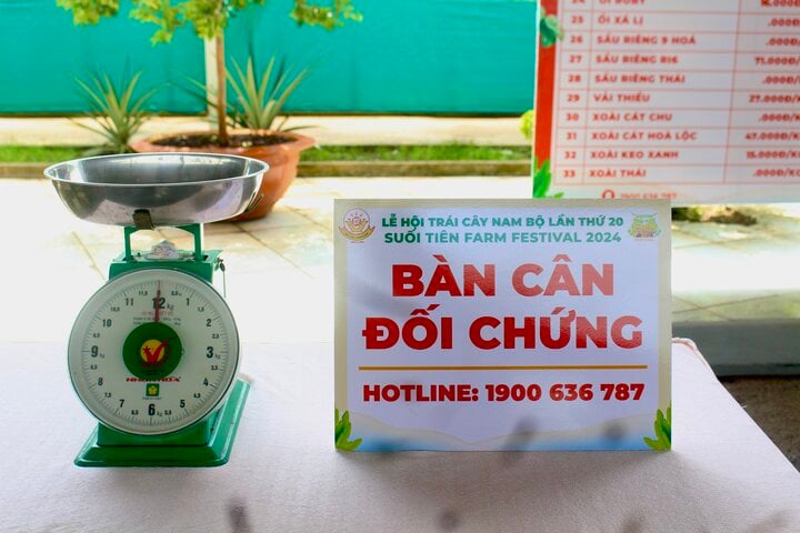 Cân đối chứng và mức giá trái cây bán trên thị trường được đặt rất nhiều nơi để du khách kiểm chứng. (Ảnh: M. Linh)