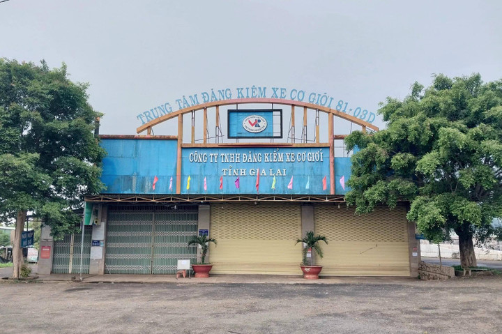 Công ty TNHH Đăng kiểm xe cơ giới tỉnh Gia Lai bị tạm đình chỉ kiểm định an toàn kỹ thuật và bảo vệ môi trường phương tiện giao thông cơ giới đường bộ. (Ảnh: Trần Sỹ)