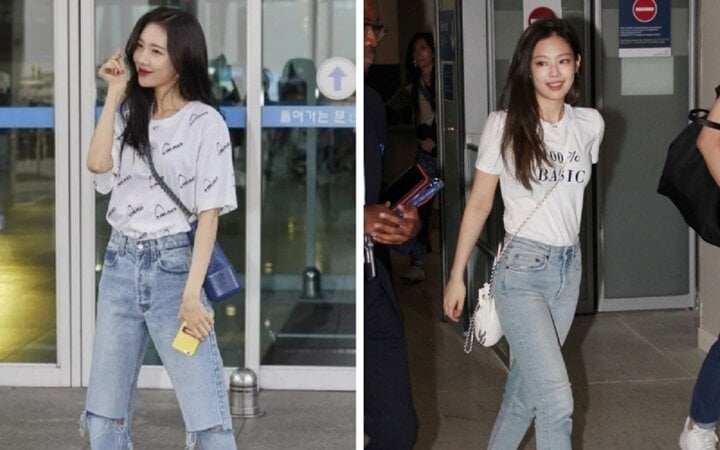 Áo thun và quần jeans là set đồ đơn giản nhưng luôn được ứng dụng nhiều nhất bởi các cô gái yêu thích vẻ đẹp giản dị, năng động của thời trang Hàn Quốc.