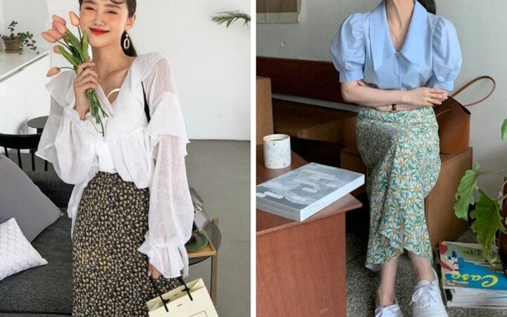 Để "bắt trend" phong cách Hàn Quốc, các quý cô đừng quên mix áo blouse với chân váy. Set đồ này đem lại vẻ đẹp dịu dàng, tinh tế, phù hợp để bạn diện đi học, đi làm, đi hẹn hò...