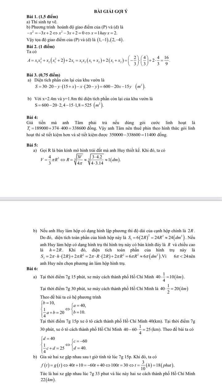 Đáp án gợi ý môn Toán thi vào lớp 10 TP.HCM - 1