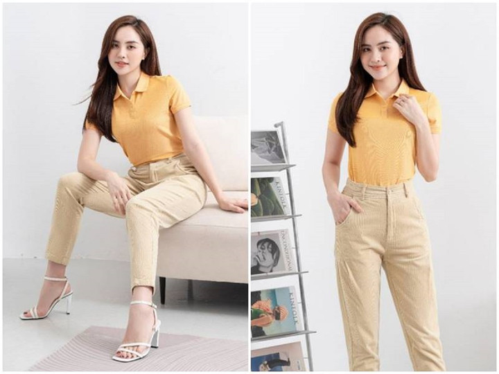 Áo polo kết hợp với quần kaki sẽ đem lại vẻ đẹp thanh lịch, thời trang và mang chút hoài cổ. Các quý cô công sở có thể tự tin diện áo polo cùng quần kaki tới nơi làm việc.