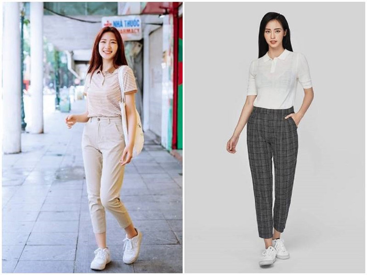 Nếu muốn bản thân có vẻ ngoài trẻ trung, cá tính hơn, bạn nữ có thể diện áo polo với quần baggy. Với set đồ này, bạn hãy diện cùng giày thể thao để tăng thêm nét phóng khoáng, thoải mái.