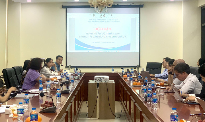 Toàn cảnh hội thảo "Quan hệ Ấn Độ - Nhật Bản trong tái cân bằng khu vực châu Á".