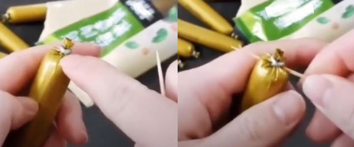 Một mẹo bóc vỏ xúc xích ăn liền không cần kéo.