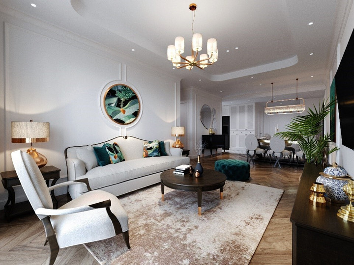 Phòng khách lớn với không gian sinh hoạt chung rộng rãi, giúp chủ nhân thỏa sức tổ chức những bữa tiệc tại gia.