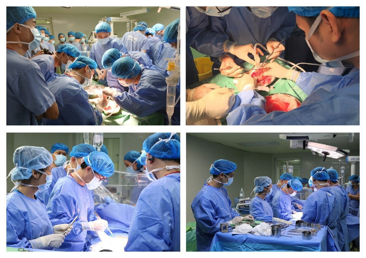 Ekip phẫu thuật lấy thận của người hiến. (Ảnh: BVCC)