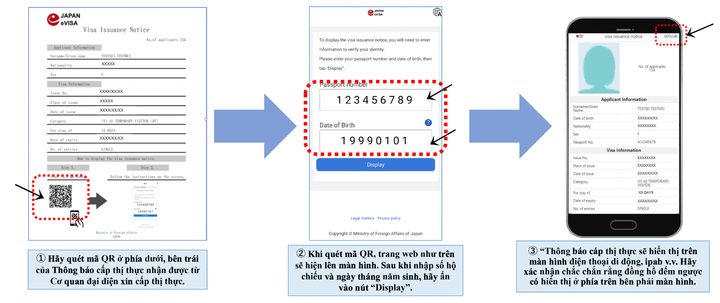Hướng dẫn phương thức hiển thị visa điện tử Nhật Bản.