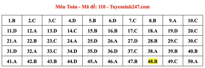 Gợi ý đáp án mã đề 110 môn Toán thi tốt nghiệp THPT 2024 - 1