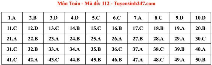 Gợi ý đáp án mã đề 112 môn Toán thi tốt nghiệp THPT 2024 - 1