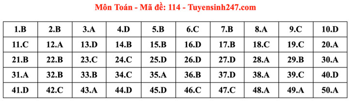 Gợi ý đáp án mã đề 114 môn Toán thi tốt nghiệp THPT 2024 - 1