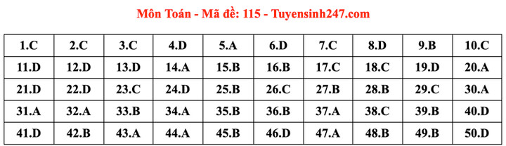 Gợi ý đáp án mã đề 115 môn Toán thi tốt nghiệp THPT 2024 - 1