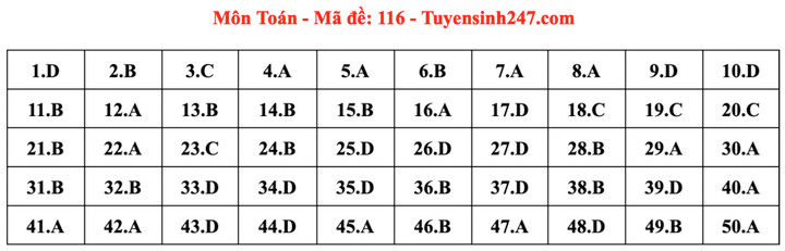 Gợi ý đáp án mã đề 116 môn Toán thi tốt nghiệp THPT 2024 - 1