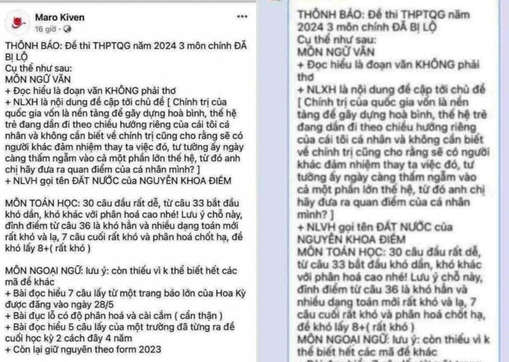 Thông tin lộ đề trên mạng xã hội ngày 25/6. (Ảnh chụp màn hình)