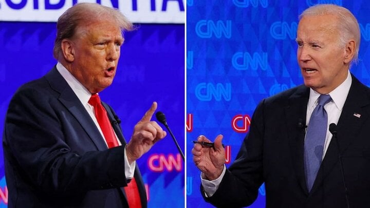 Ông Donald Trump và ông Joe Biden trong cuộc tranh luận đầu tiên.