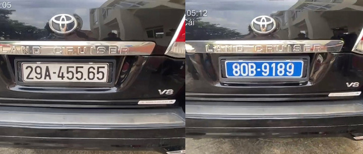 Xe Land Cruiser VX sử dụng thiết bị lật biển số xe, "hoá trang" thành xe biển xanh.