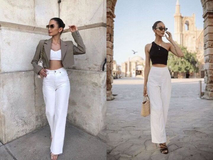 Set đồ quần trắng kết hợp cùng áo croptop năng động là sự lựa chọn hoàn hảo cho các quý cô hiện đại, thích khám phá bản thân.