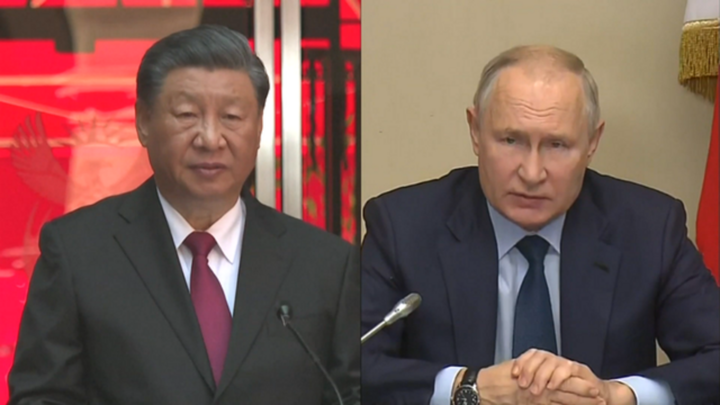 Chủ tịch Trung Quốc Tập Cận Bình và Tổng thống Nga Vladimir Putin. (Ảnh: NHK)