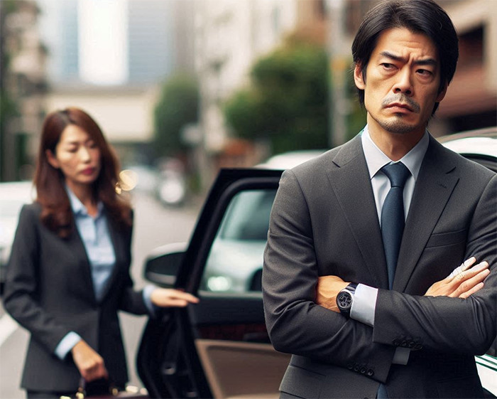 Vợ làm sếp có xe đưa đón nhưng không chịu mua ô tô cho tôi. (Ảnh minh họa được tạo bởi AI)
