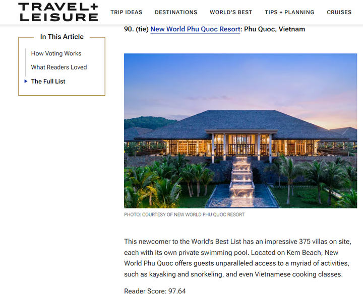 New World Phú Quốc Resort trong 'Top 100 khách sạn tốt nhất thế giới' - 2