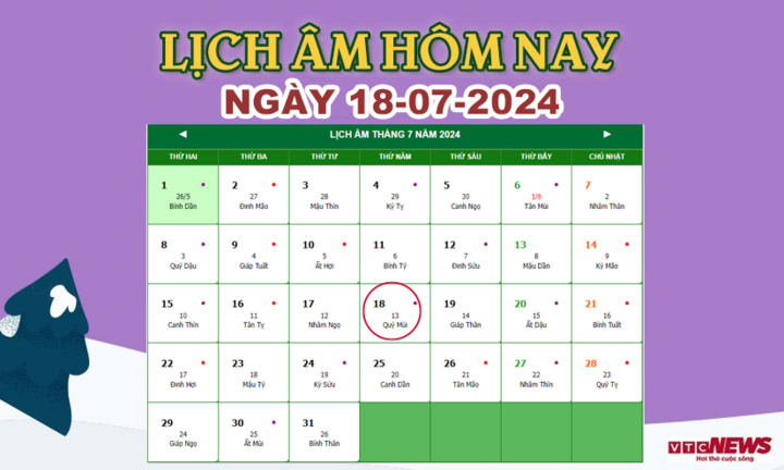 Xem lịch âm hôm nay ngày 18/7/2024