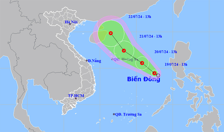 Dự báo đường đi của áp thấp nhiệt đới. (Nguồn: NCHMF)