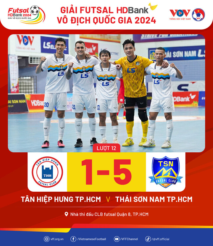 Chung cuộc, Thái Sơn Nam TP.HCM thắng Tân Hiệp Hưng 5-1.