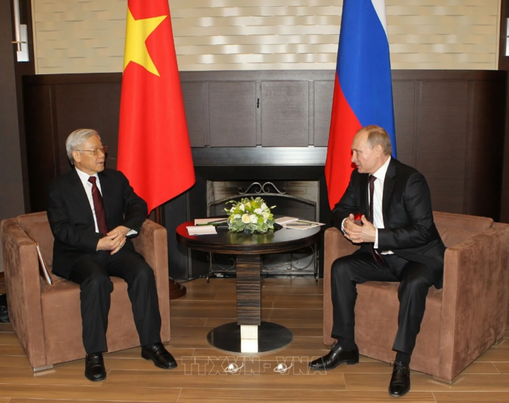 Tổng Bí thư Nguyễn Phú Trọng hội đàm với Tổng thống Liên bang Nga Vladimir Putin trong chuyến thăm Nga từ ngày 23/11 đến 26/11/2014. (Ảnh: TTXVN)