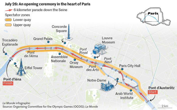 Bản đồ chi tiết về lễ diễu hành trên sông tại Olympic 2024