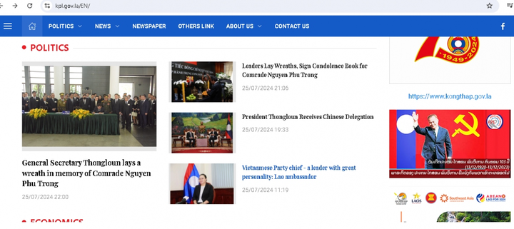 Báo chí Lào đưa tin đậm nét về lễ tang Tổng Bí thư Nguyễn Phú Trọng.