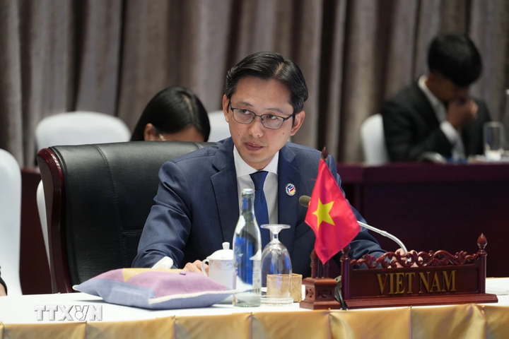 Thứ trưởng Bộ Ngoại giao Đỗ Hùng Việt, Trưởng SOM ASEAN của Việt Nam phát biểu tại tại Hội nghị Bộ trưởng Ngoại giao Hợp tác Mekong-Hàn Quốc lần thứ 12. (Ảnh: TTXVN phát)