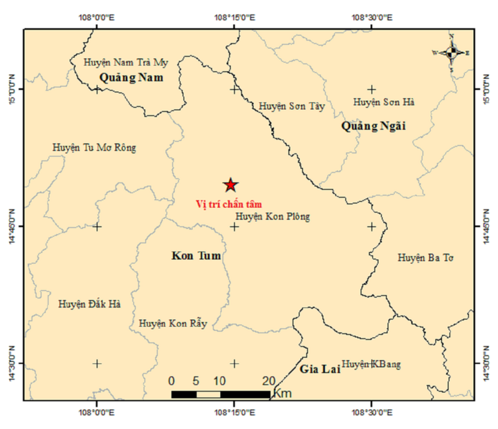 Chưa đầy 1 ngày, tỉnh Kon Tum xảy ra 5 trận động đất. (Ảnh: Viện Vật lý địa cầu)