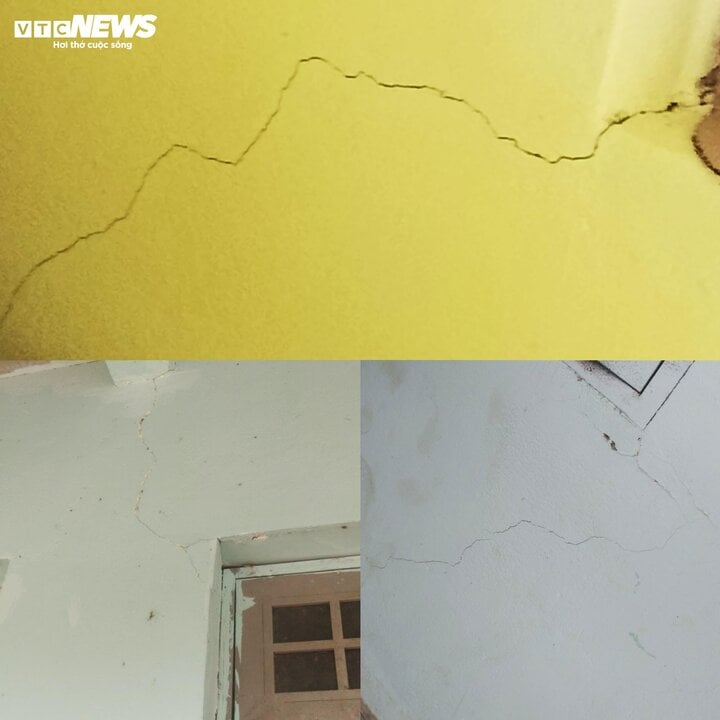 Các vết nứt tường tại các trường học, trạm y tế trên địa bàn huyện Kon Plông.