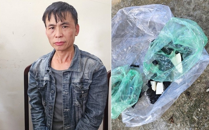 Hà Văn Dân và tang vật ma túy thu giữ.